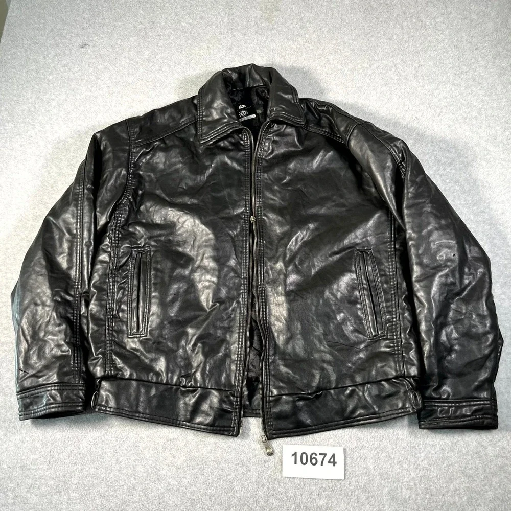Vintage Italian Mens Biker Jacket XL Black PVC Lined  Full Zip Motorcycle
